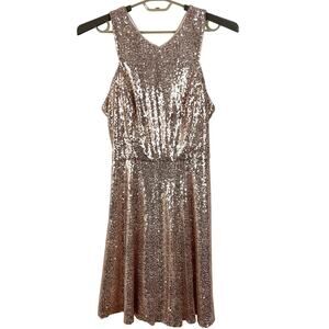 Kate Kasin US 14 Rose Gold Sequins A-line Dress sleeveless cocktail HOCO